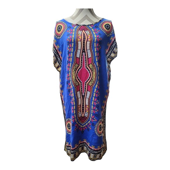 Women's African Dashiki Kaftan Maxi Dress Multicolor One Size - Picture 1 of 6